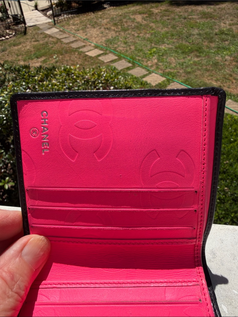 CHANEL Cambon Authentic Black and White Leather Wallet with Pink interior GUC - Picture 8 of 17